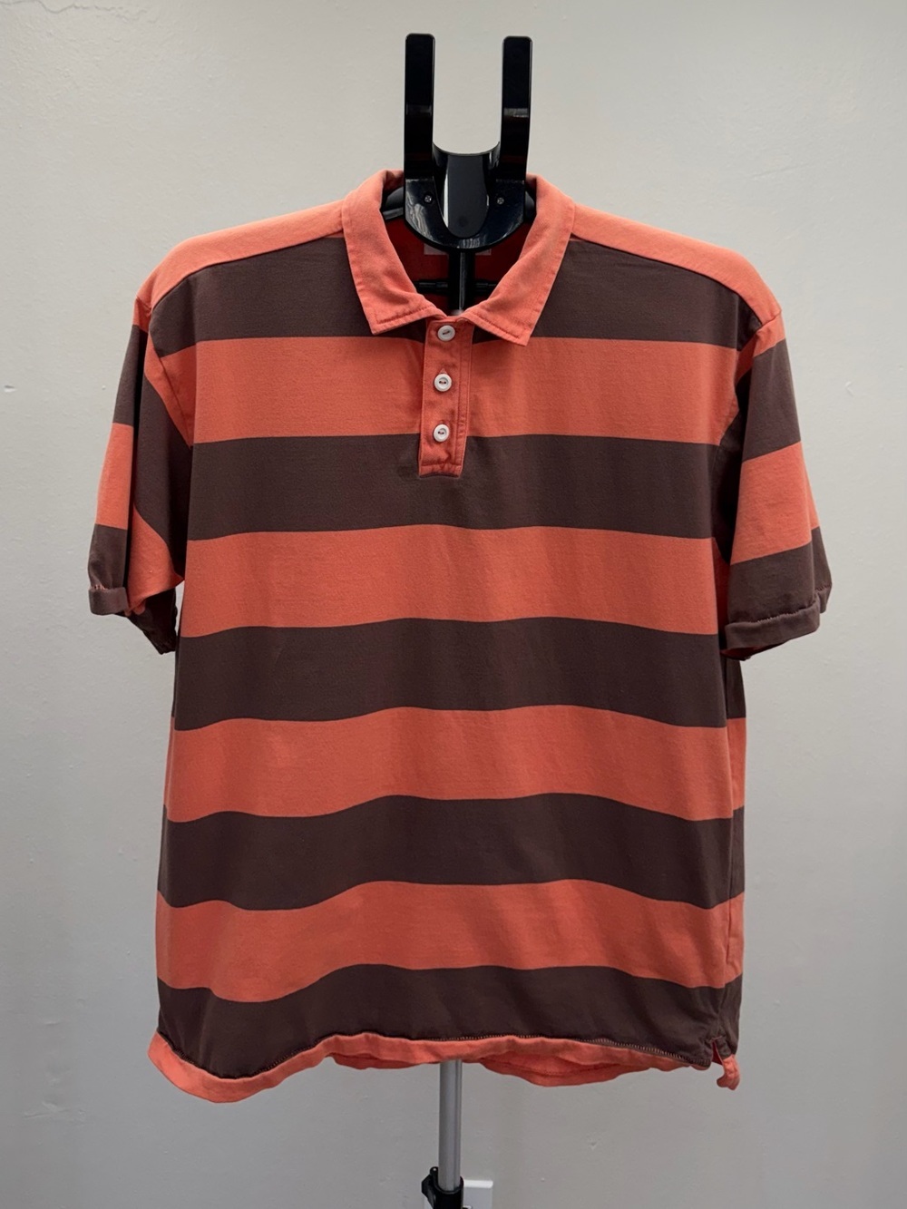 BP. Stripe Polo Shirt Men’s Medium Orange Brown 100% Cotton Short Sleeve
